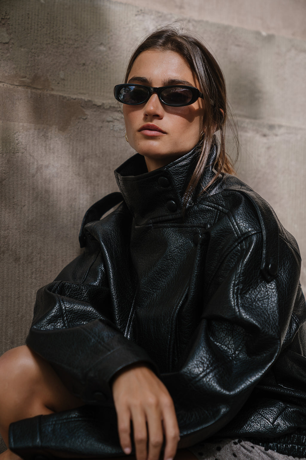 Ruth Leather Bomber Jacket in Black