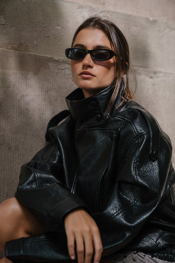 Ruth Leather Bomber Jacket in Black