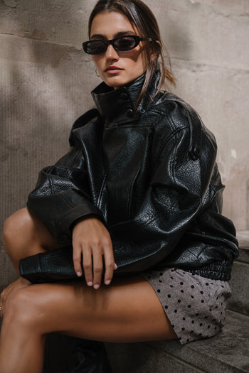 Ruth Leather Bomber Jacket in Black