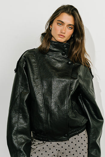 Ruth Leather Bomber Jacket in Black