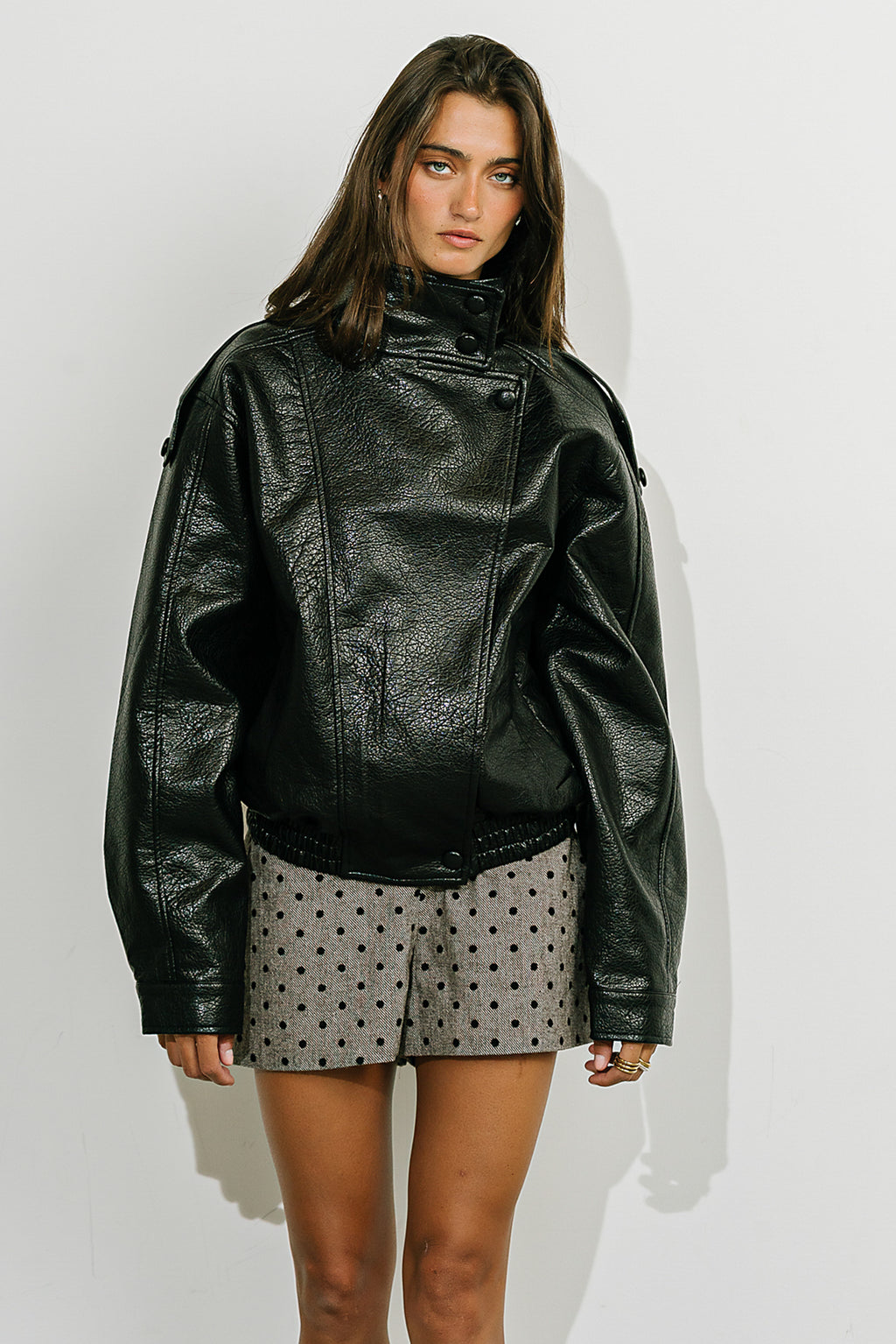 Ruth Leather Bomber Jacket in Black