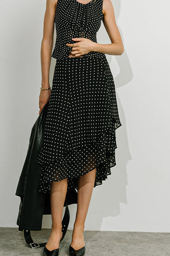 Luna Polka Dot Midi Skirt in Black