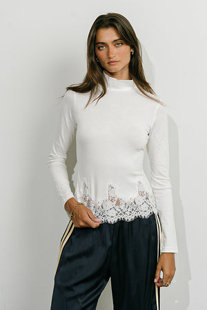Kesley Lace Mock Neck Top in Ivory