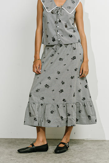 Karrie Gingham Midi Skirt in Black