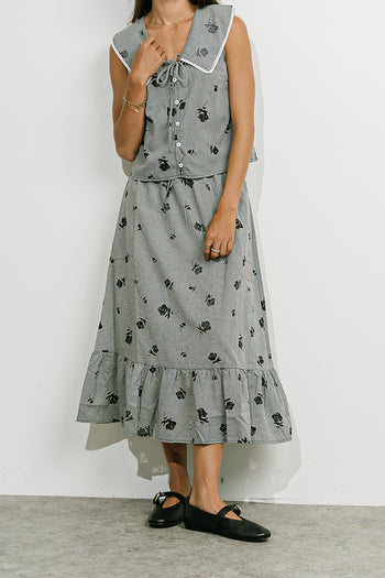 Karrie Gingham Midi Skirt in Black