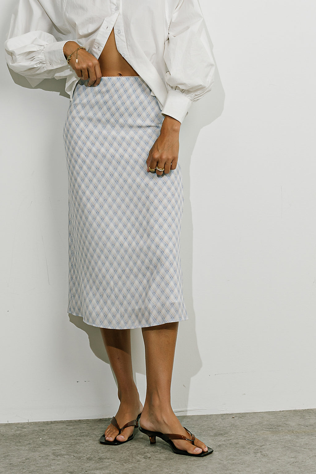 Brandie Plaid Midi Skirt in Blue