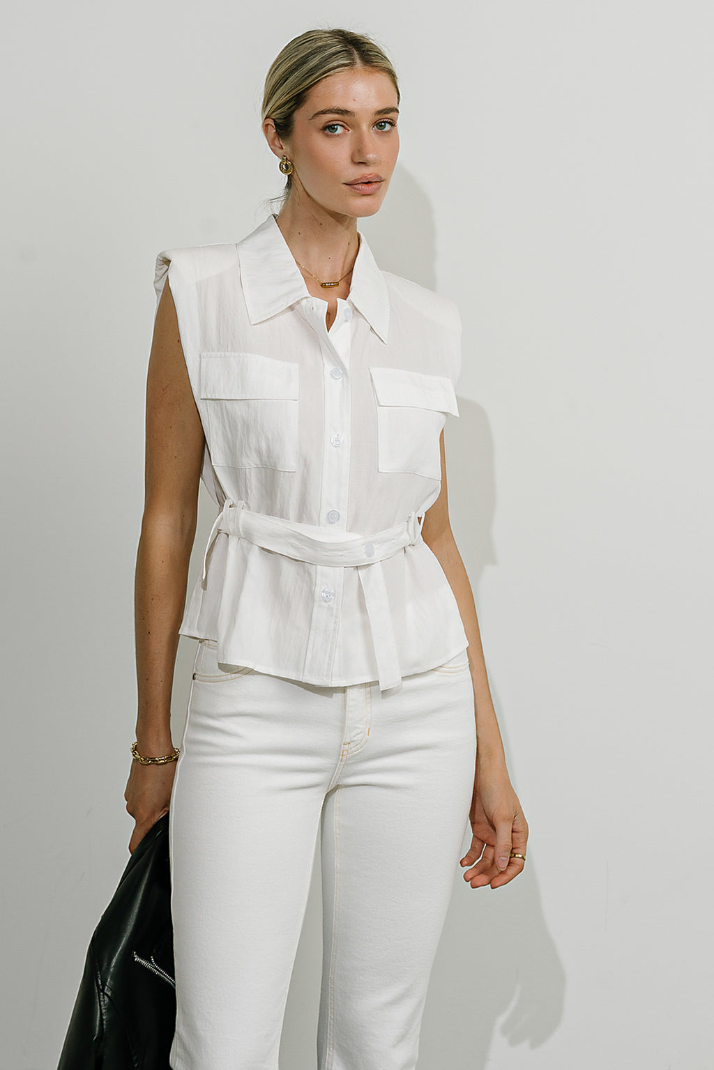 Karlie Button Up Blouse in White
