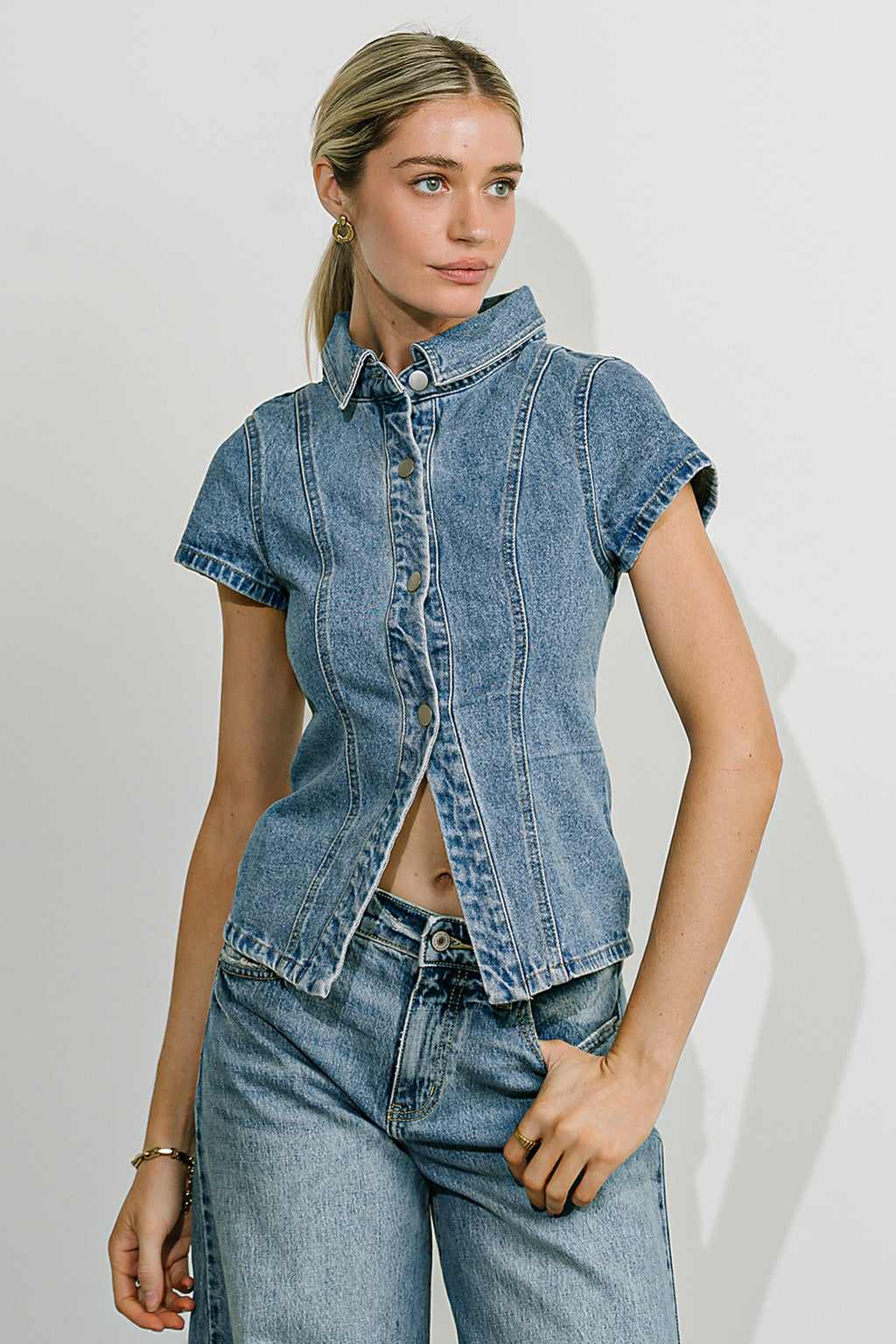 Briley Denim Button Up in Medium Wash