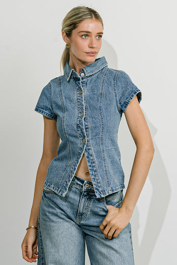 Briley Denim Button Up in Medium Wash