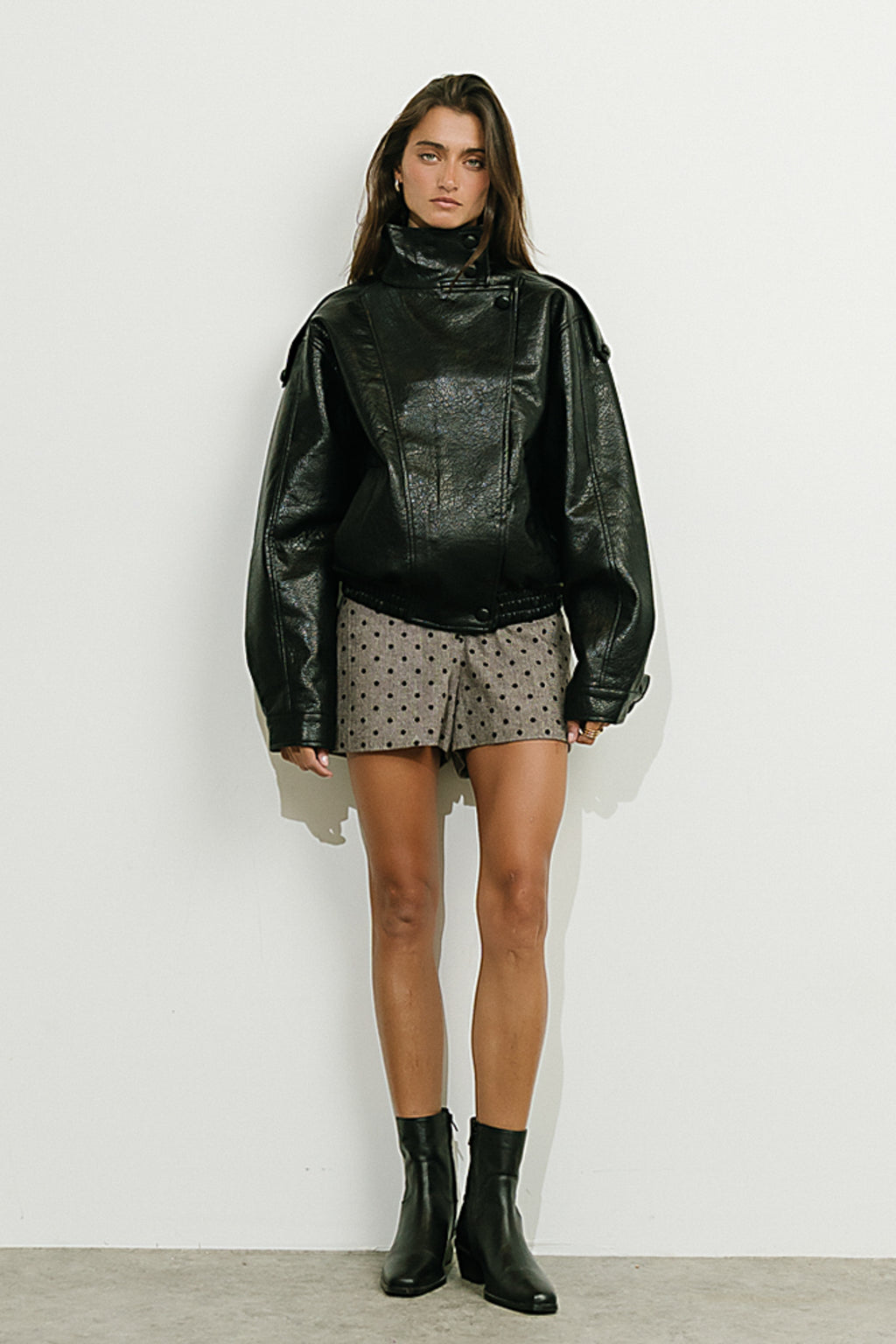 Ruth Leather Bomber Jacket in Black
