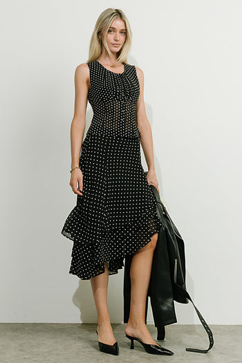 Luna Polka Dot Midi Skirt in Black