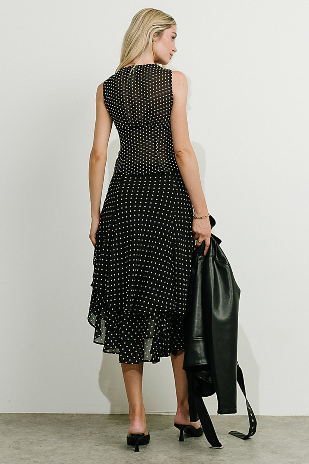 Luna Polka Dot Midi Skirt in Black