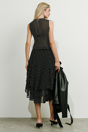 Luna Polka Dot Midi Skirt in Black