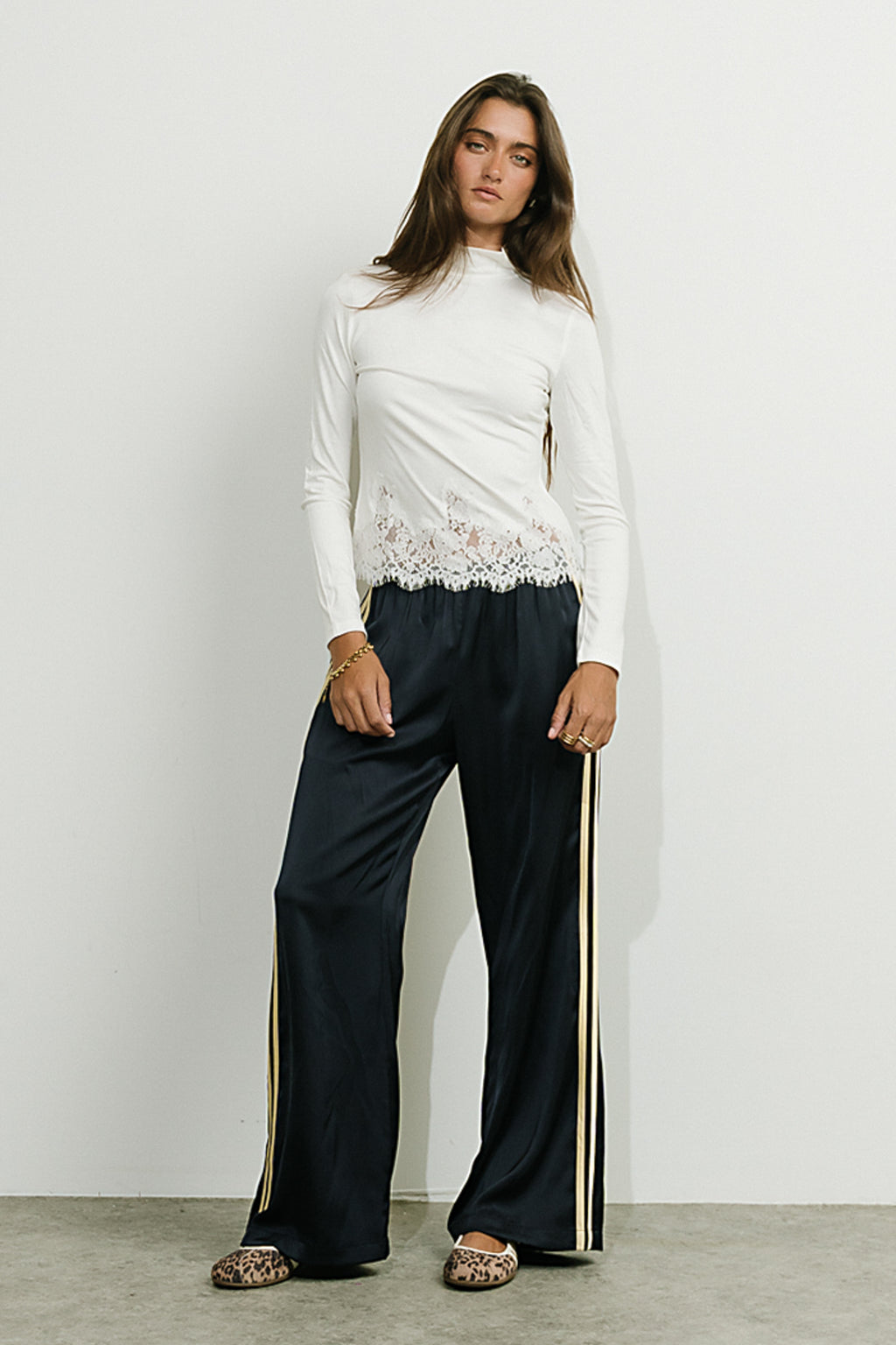 Lola Satin Track Pants in Navy