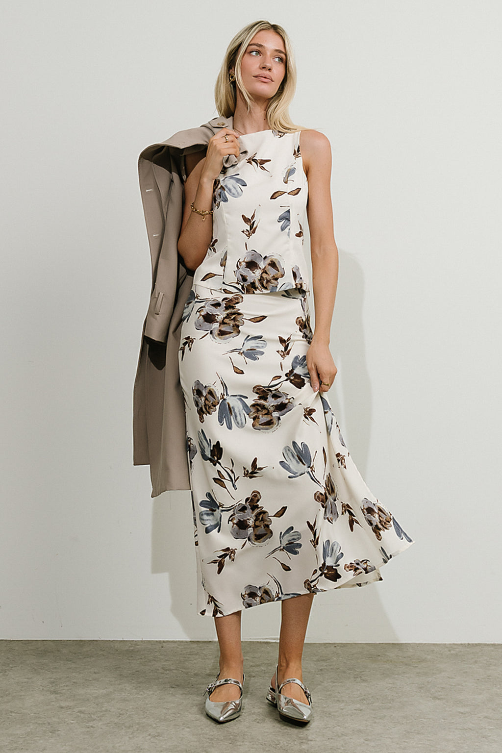 Eden Floral Midi Skirt in Cream