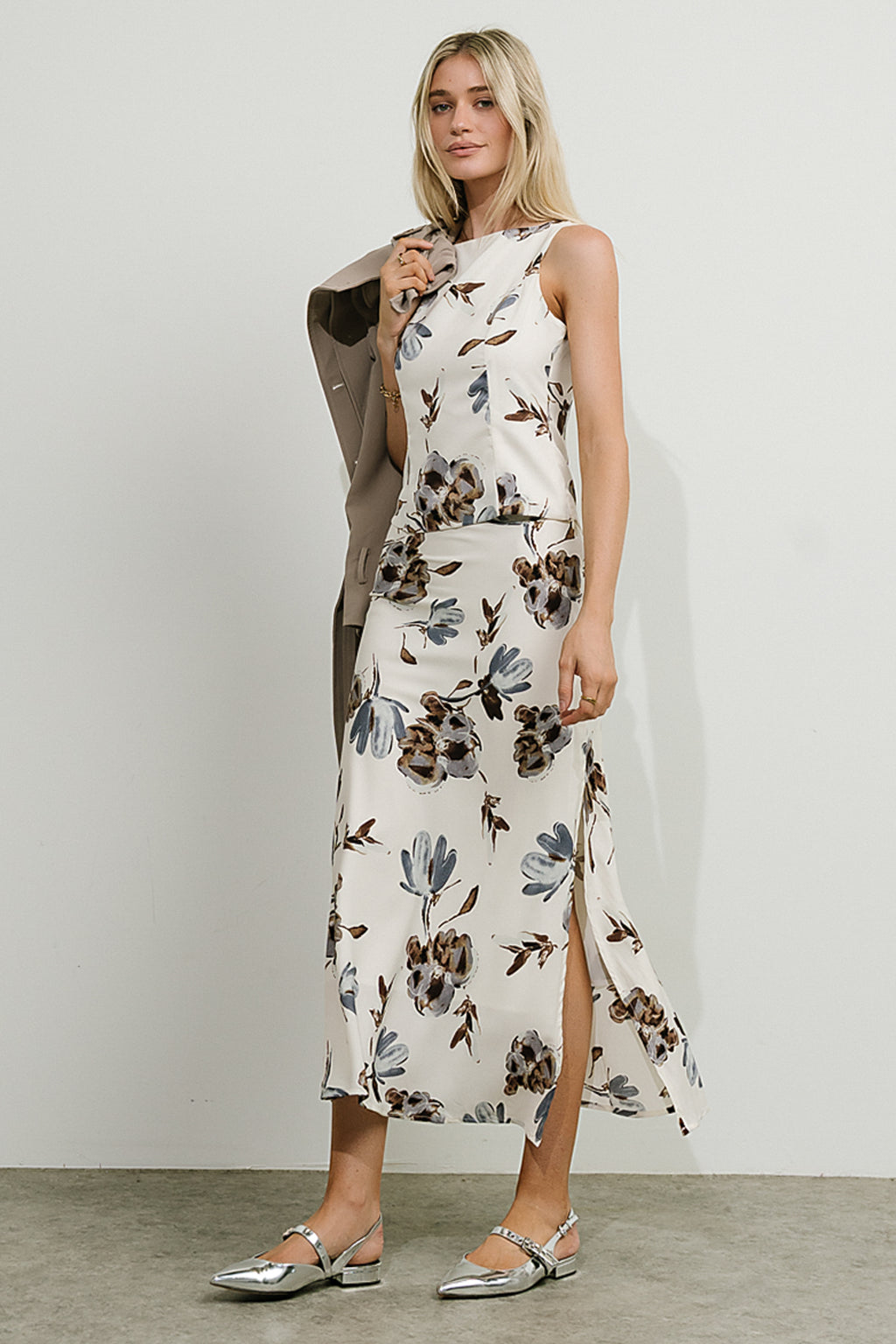 Eden Floral Midi Skirt in Cream