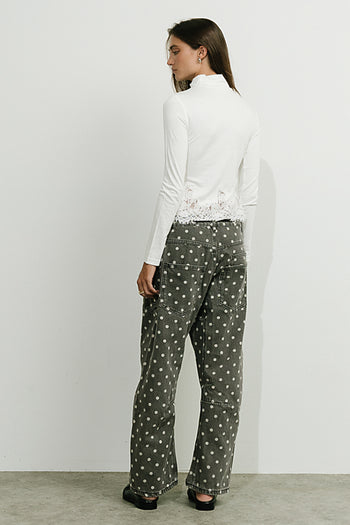 Kesley Lace Mock Neck Top in Ivory