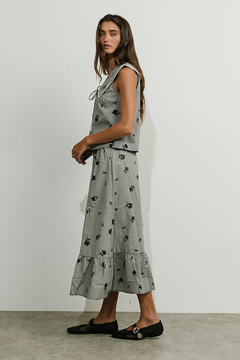 Karrie Gingham Midi Skirt in Black