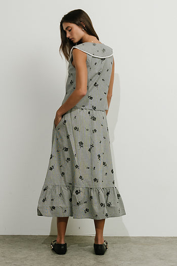 Karrie Gingham Midi Skirt in Black