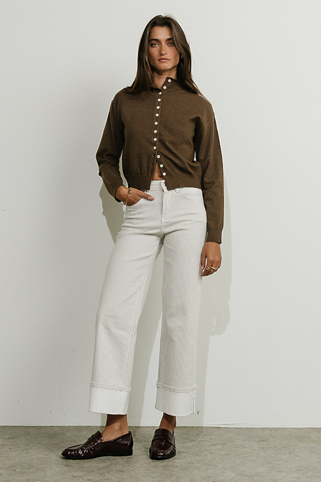 Maya Button Up Sweater in Brown