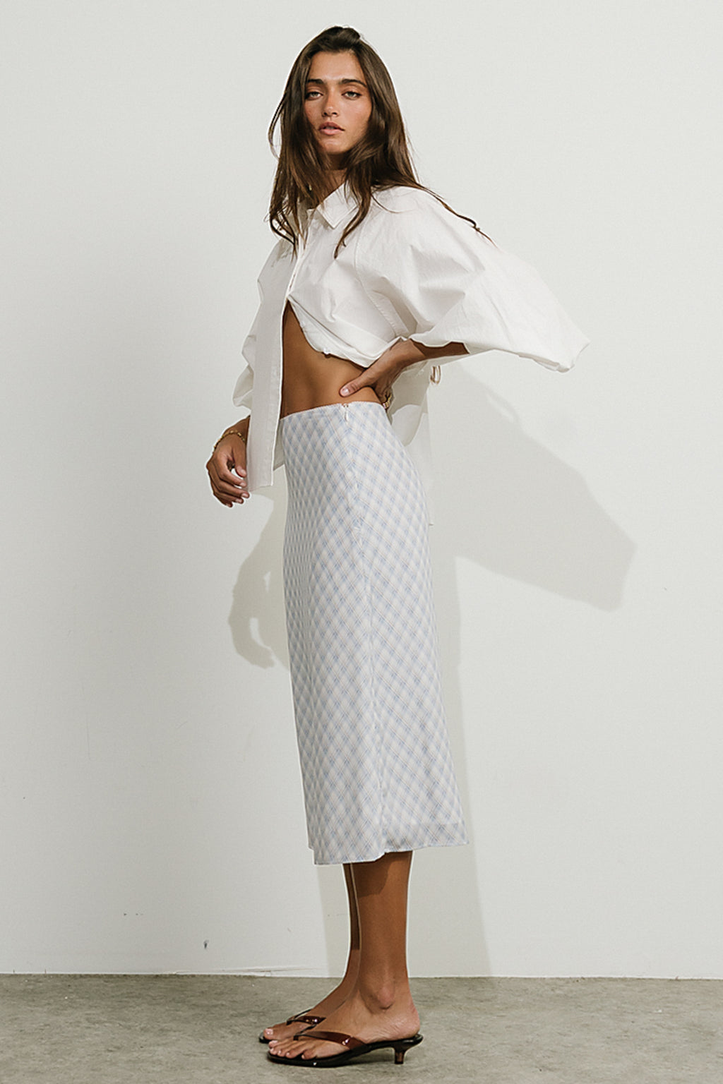 Brandie Plaid Midi Skirt in Blue