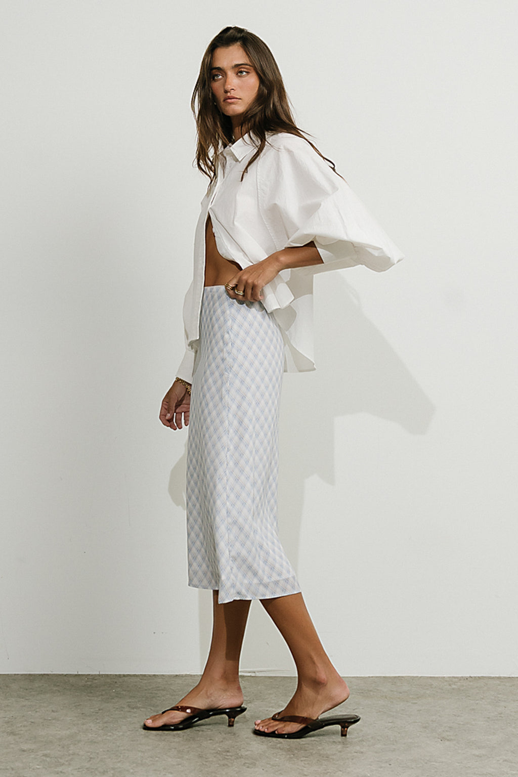 Brandie Plaid Midi Skirt in Blue