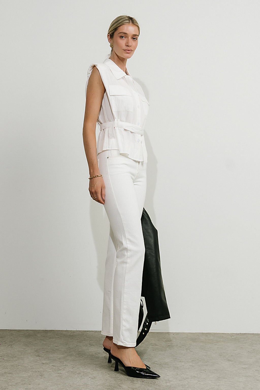 Karlie Button Up Blouse in White