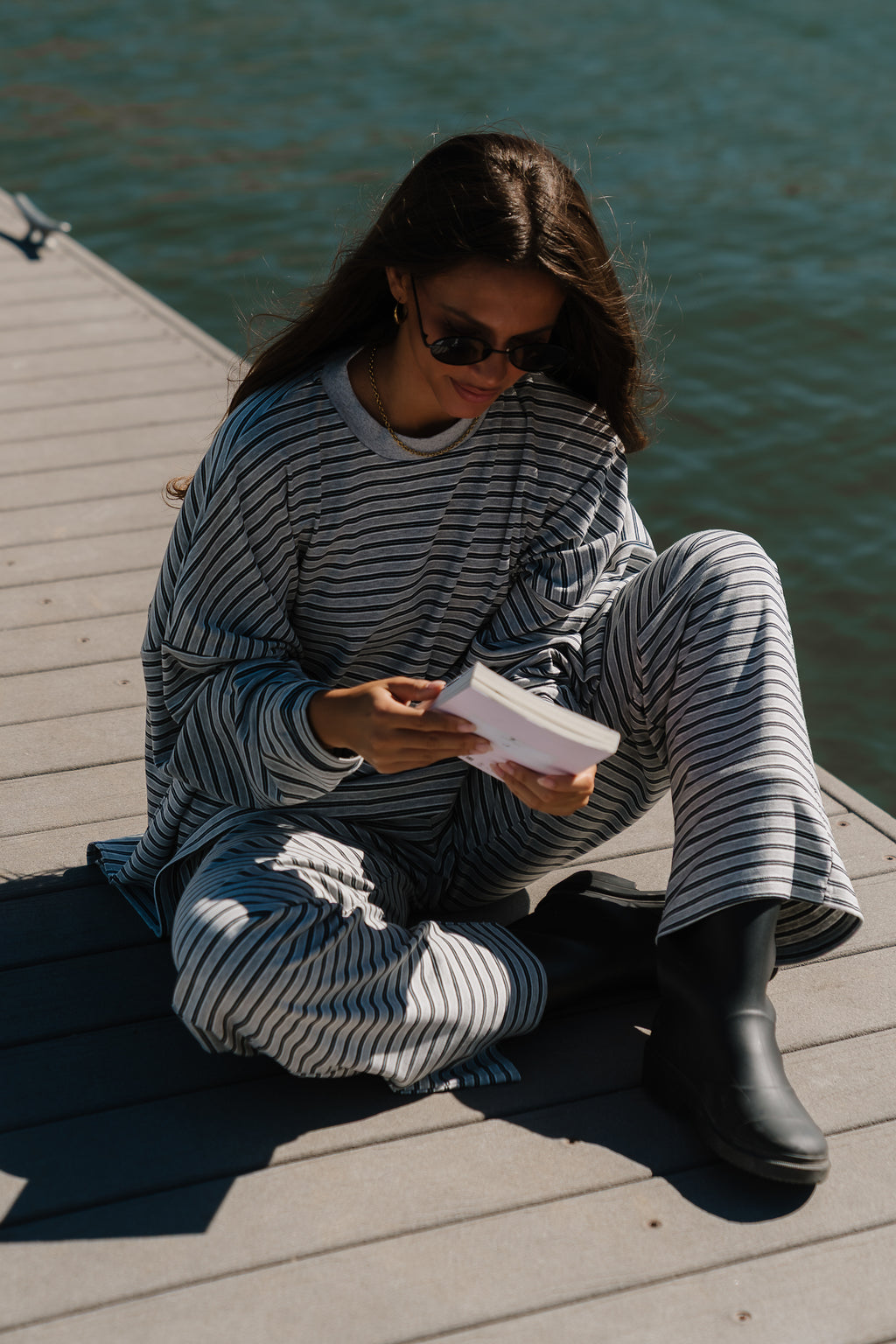 Antonella Striped Pants in Grey