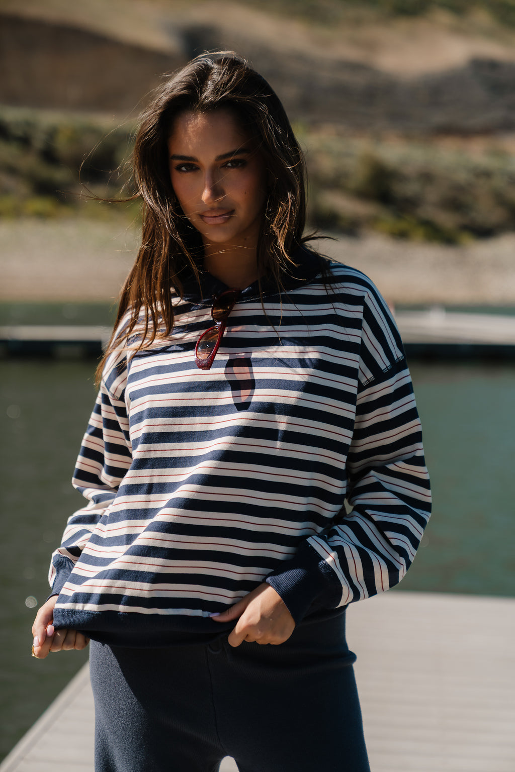 Chloe Striped Mock Neck Sweater