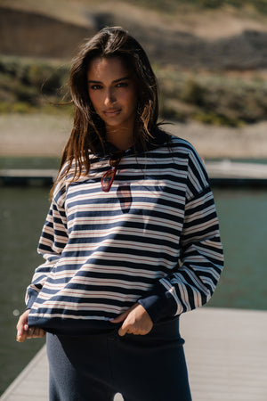 Chloe Striped Mock Neck Sweater