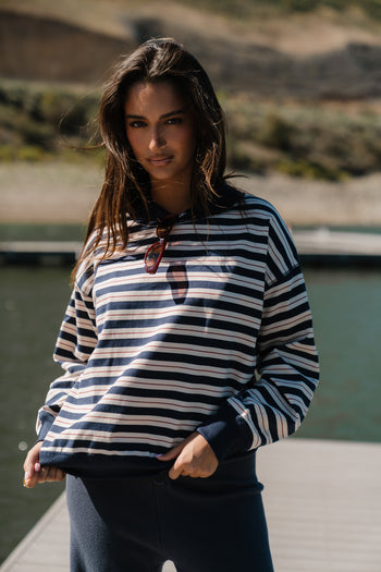 Chloe Striped Mock Neck Sweater