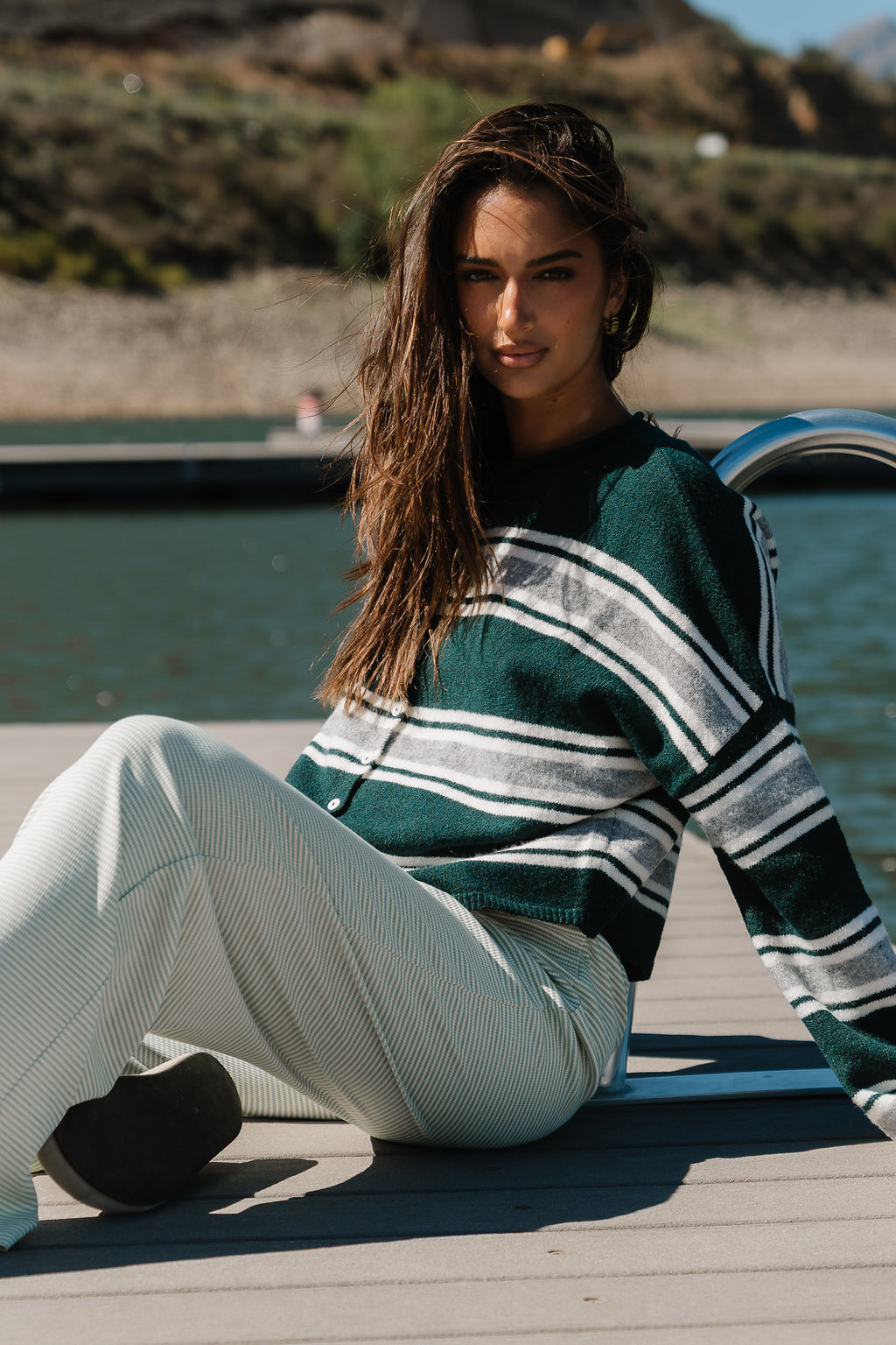 Emilia Striped Sweater in Hunter Green