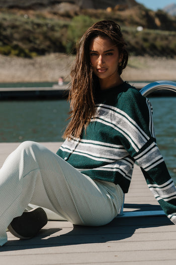 Emilia Striped Sweater in Hunter Green