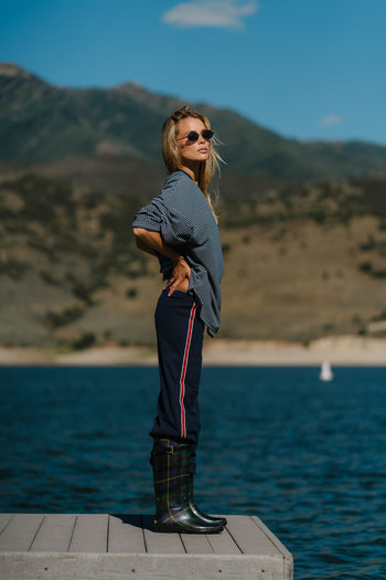Stacey Stripe Trousers in Navy