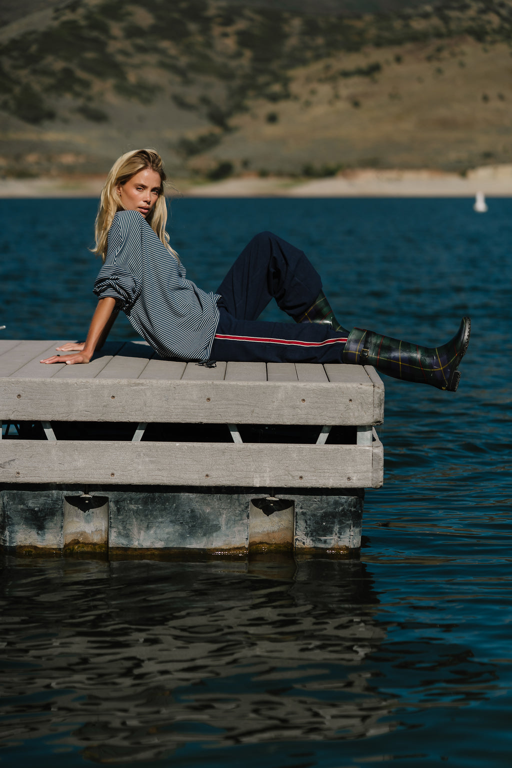 Stacey Stripe Trousers in Navy