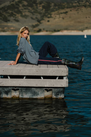 Stacey Stripe Trousers in Navy