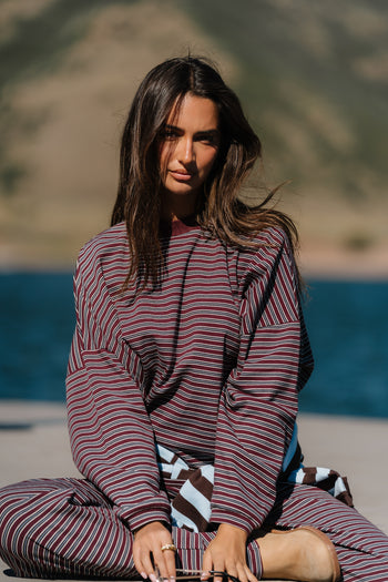 Antonella Striped Top in Wine