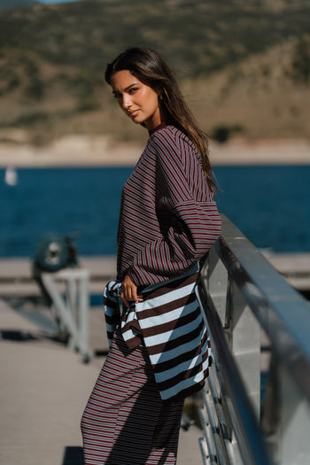 Antonella Striped Top in Wine