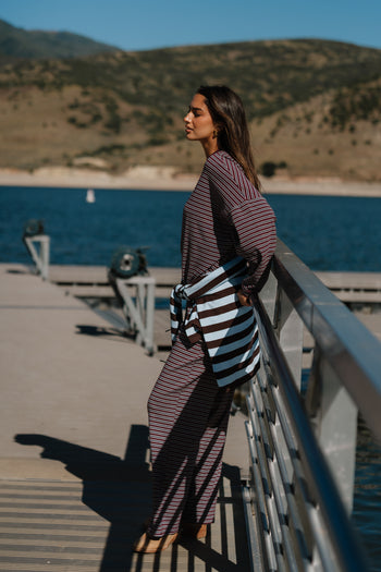 Antonella Striped Pants in Wine