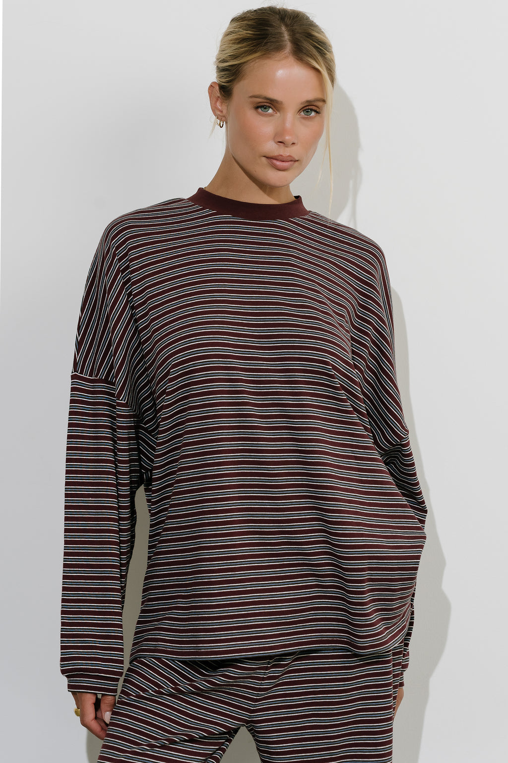 Antonella Striped Top in Wine