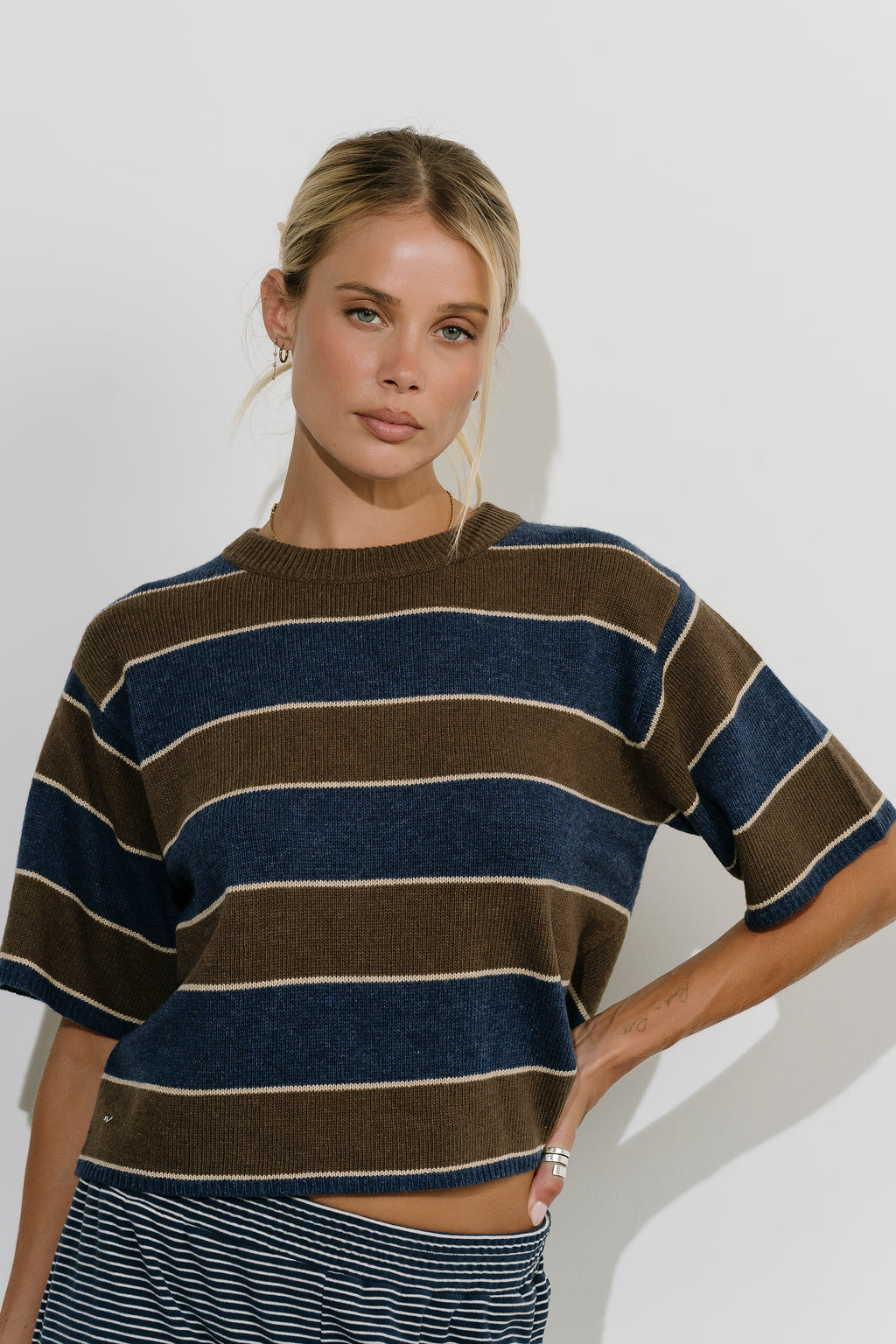 Tracy Striped Sweater Tee in Brown