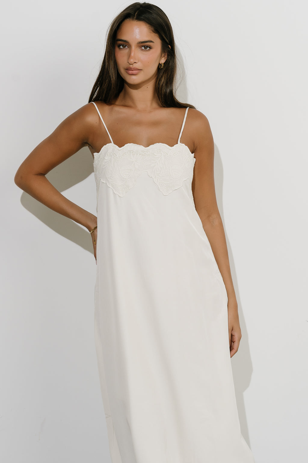 Lana Lace Midi Dress in Ivory