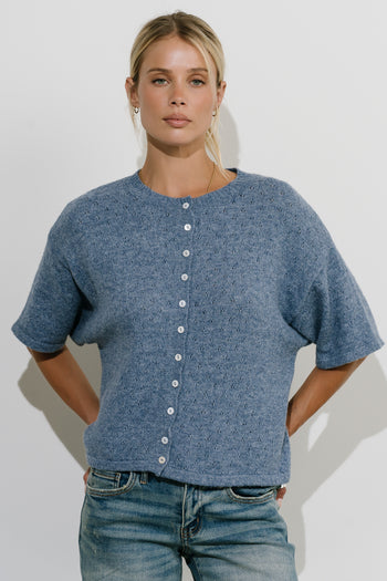 Monroe Pointelle Cardigan in Denim