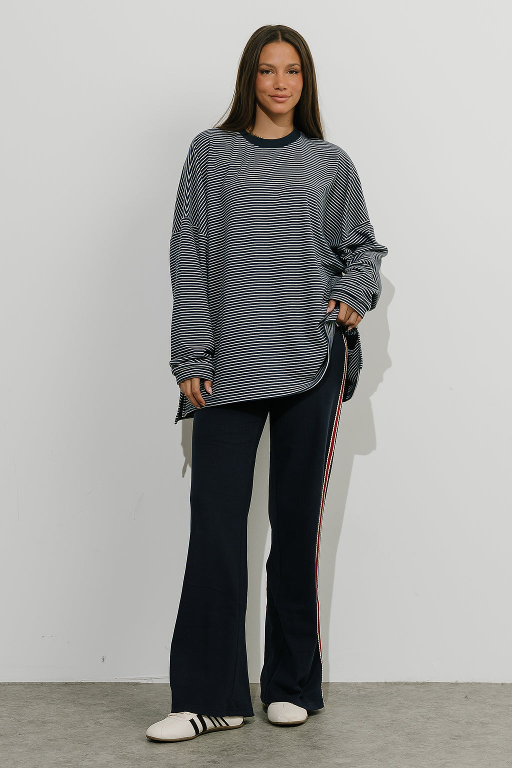 Stacey Stripe Trousers in Navy