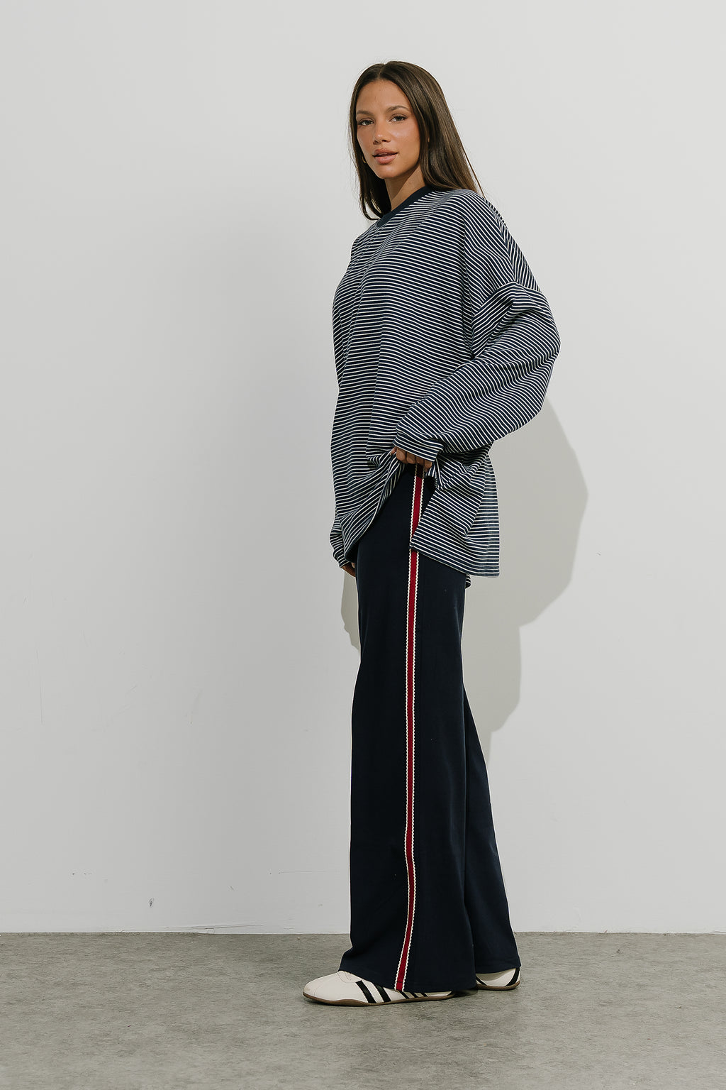 Stacey Stripe Trousers in Navy