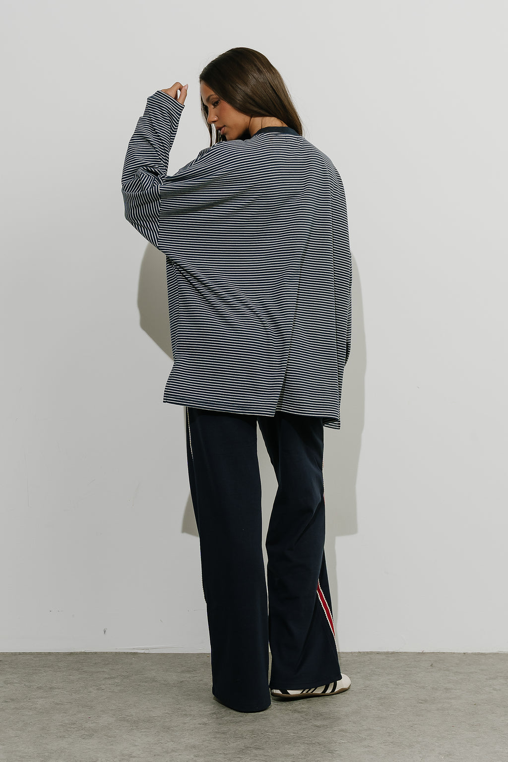 Stacey Stripe Trousers in Navy