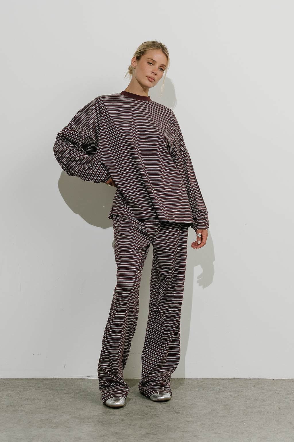 Antonella Striped Pants in Wine