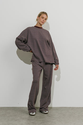 Antonella Striped Pants in Wine