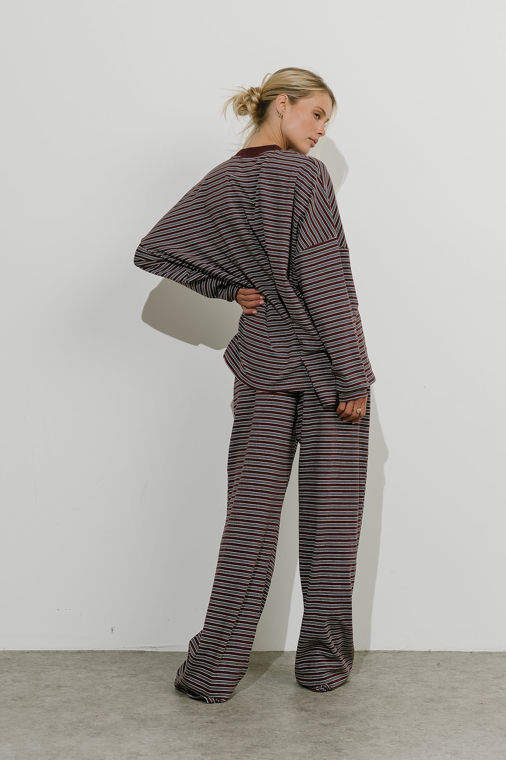 Antonella Striped Pants in Wine