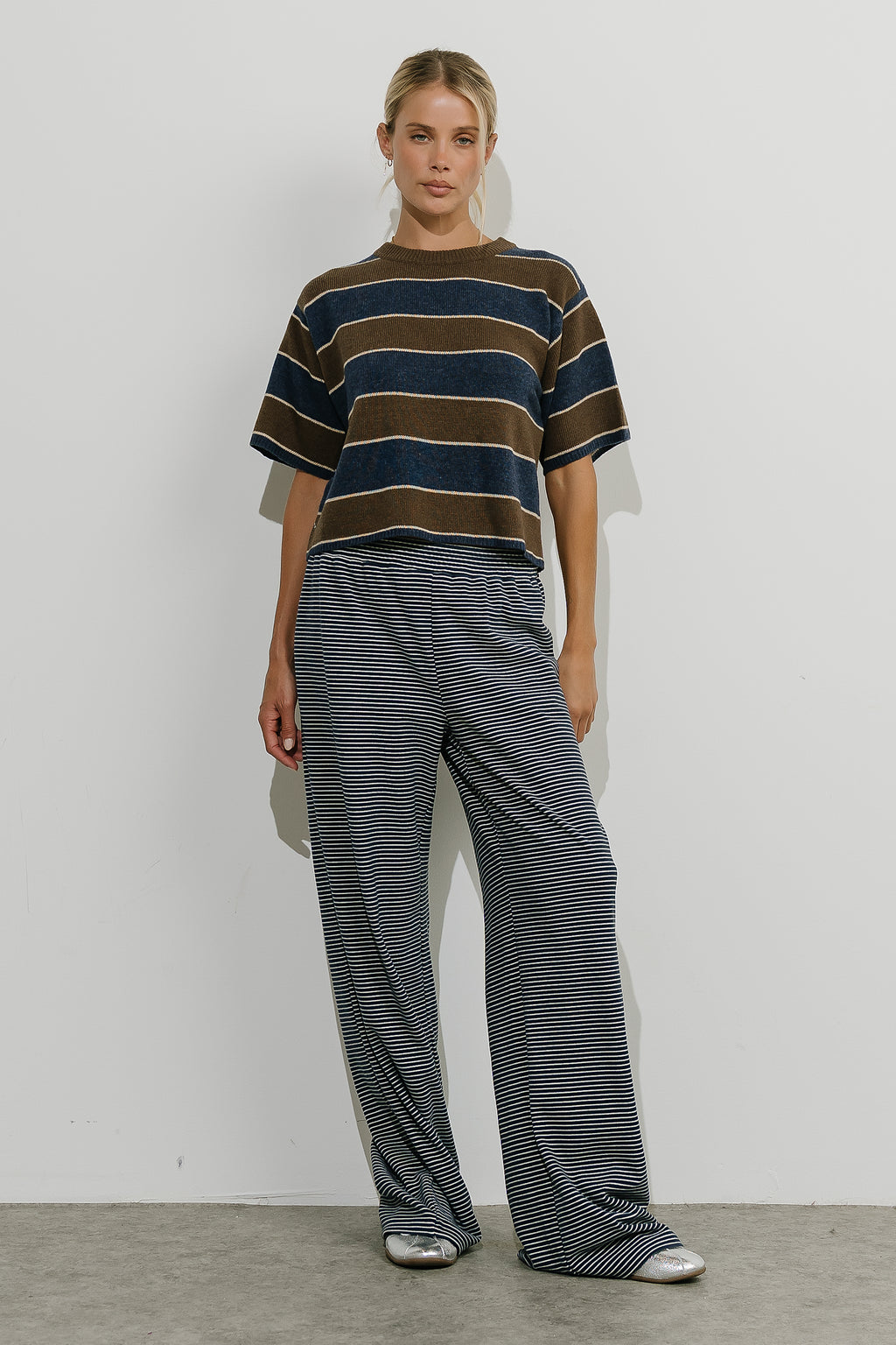 Tracy Striped Sweater Tee in Brown